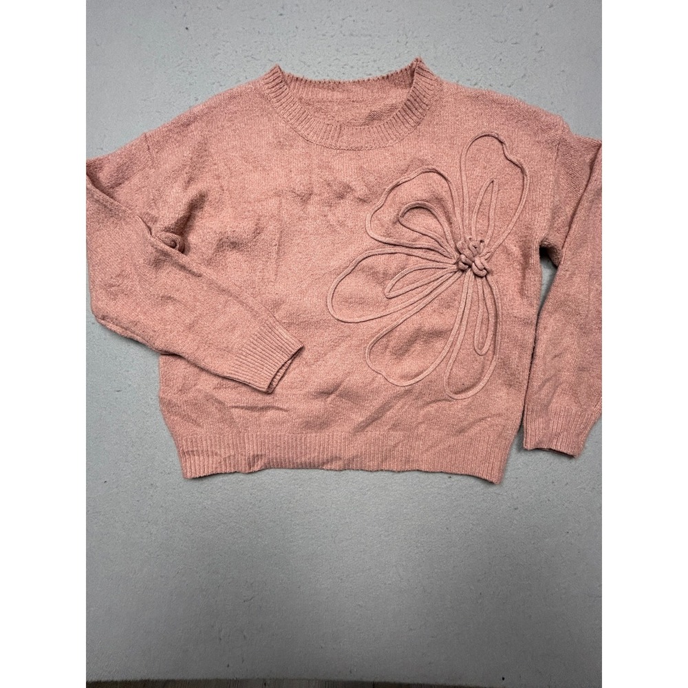 Unbranded Sweater Polyester Elastane Pink Floral Applique Size Small  Womens